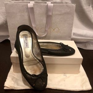 Black Jimmy Choo Perforated Leather  Ballet Flats